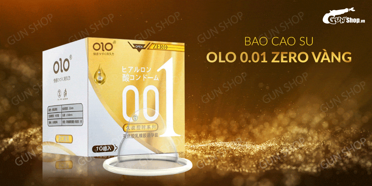 Bao cao su OLO 0.01 Vàng Siêu Mỏng Gân Hạt Kích Thích - Hộp 10 Bao cao su OLO 0.01 Vàng Siêu Mỏng Gân Hạt Kích Thích - Hộp 10
